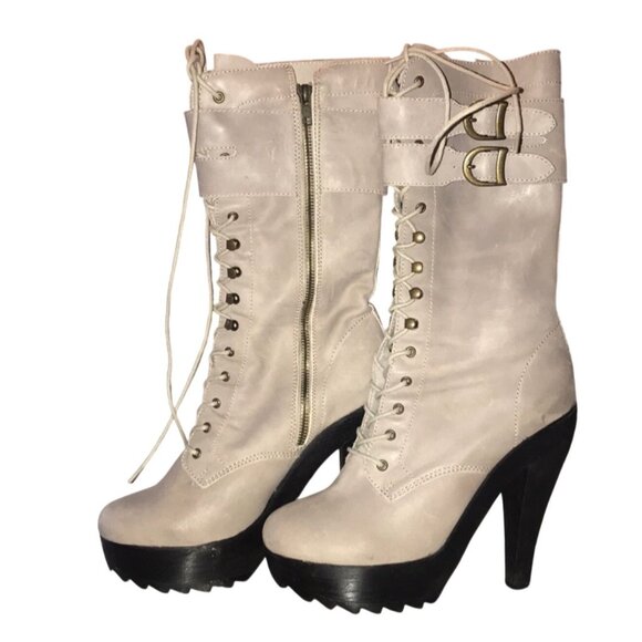 Jeffrey Campbell Shoes - Jeffrey Campbell Gray Lace-Up Military Platform Heel Boots 10| Grunge Whimsigoth